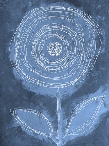 Fleur botanique abstraite en bleu et blanc