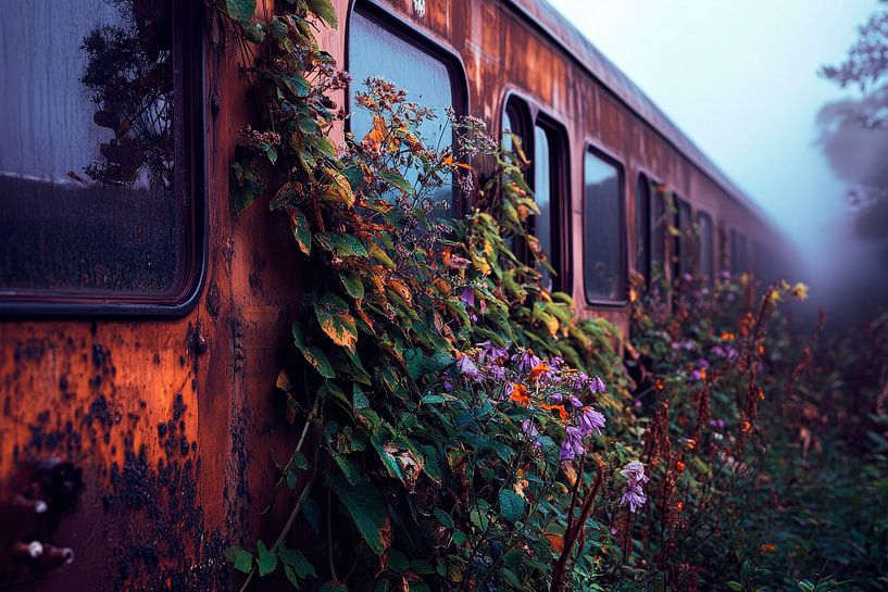 Overgrown train in the fog - left in its natural state by Poster Art Shop