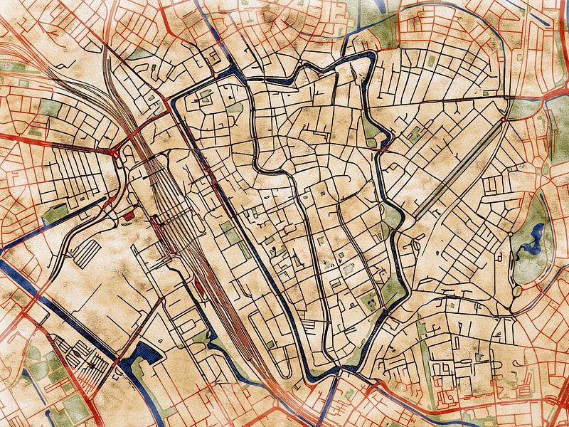 Map of Utrecht centrum with the style 'Serene Summer' by Maporia