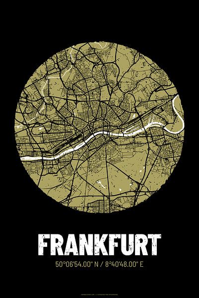 Frankfurt – City Map Design Stadtplan Karte (Grunge) von ViaMapia