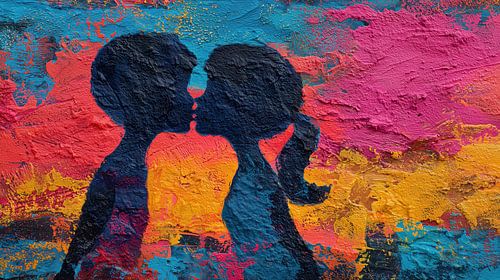 Kussende jongen en meisje abstract panorama