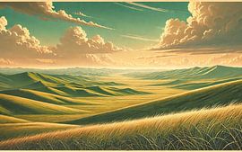 Affiche vintage de la Mongolie, les steppes infinies sur Chromatic Fusion Studio