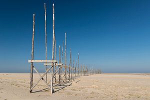 Aanlegsteiger op de zandplaat de Vliehors op het eiland Vlieland