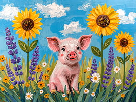 Un adorable petit cochon dans un champ de fleurs sur Joseph S Giacalone Photography