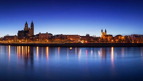 Magdeburg skyline at the blue hour