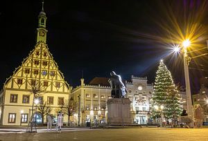Blick auf die Skyline des Alten Rathauses in Zwickau, Sachsen Ostdeutschland bei Nacht