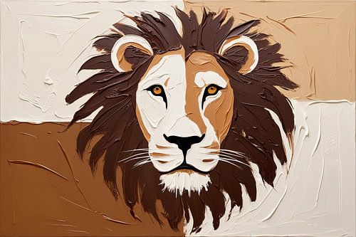 Abstracte olieverfschilderij van leeuwenkop