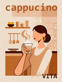 Art for the kitchen-diner: Woman with a glass of cappuccino by STUDIO ARTSY