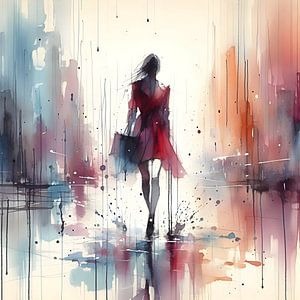 Fille commerçante en rouge