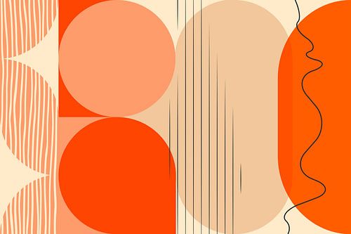 Mid-eeuwse Bauhaus vormen in roze oranje perzik