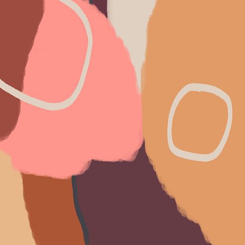 Retro 70s pastel abstracte kunst in geel, roze, paars, beige