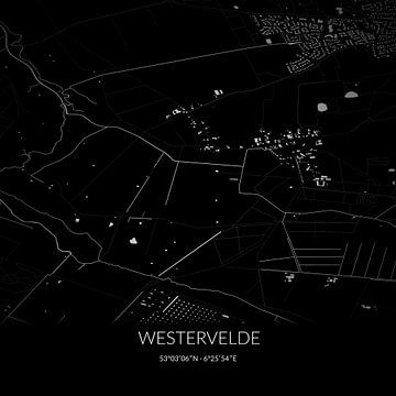 Zwart-witte landkaart van Westervelde, Drenthe. van Rezona