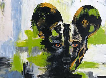 Wild dog staring (starende wilde hond) van Sabrine Strijbos
