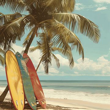 Surfplanken op het strand van Poster Art Shop