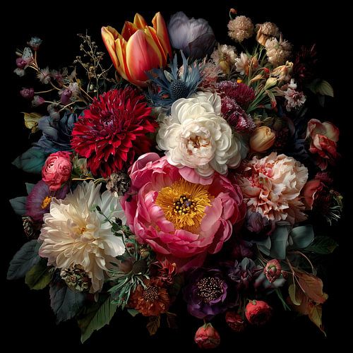 Flowerbomb van tulp, roos, dahlia, gerbera en meer.