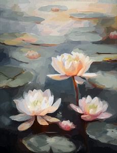 Fleurs de lotus dans un étang aux couleurs pastel sur Anna Marie de Klerk