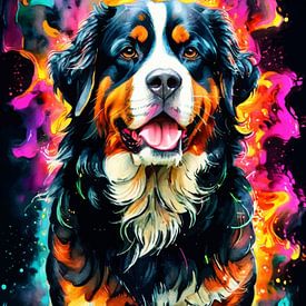 Bernese Mountain Dog Neon-Aquarellkunst – Moderne Wanddekoration mit Tiermotiven von MIROKKU