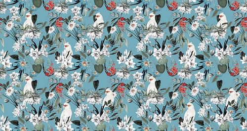 Birds Hiding in the Garden (a botanic wallpaper) sur Marja van den Hurk