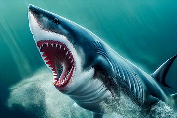 Le grand requin blanc saute hors de l'eau Illustration sur Animaflora PicsStock