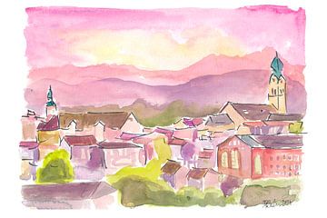 Rosenheim Chiemgau uitzicht op de stad met bergen van Markus Bleichner