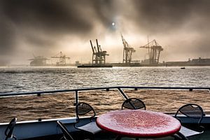 Ein nebliger Morgen auf der Elbe