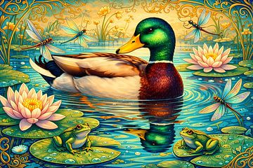 Ente im Teich Jugendstil von Linda de Klein