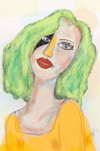 Drawing portrait - girl in yellow and green