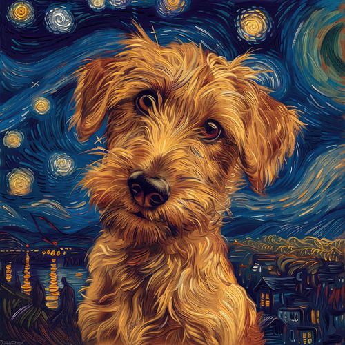Dog starry sky night, inspired by van Gogh