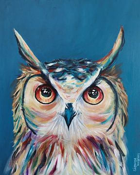 Hibou coloré - peint par Simone Kuijpers sur Simone Kuijpers