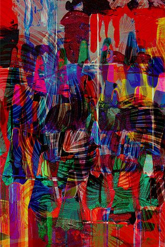 Verf lagen met Calathea bladeren in collage stijl