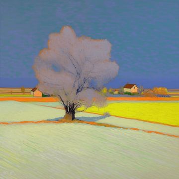 Landschap met boom in van Gogh-stijl_vierkant van Ton Kuijpers