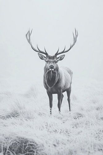 Majestic stag in the fog