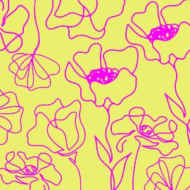 Skandinavischer Blumen Markt Pink auf Gelb von Mad Dog Art