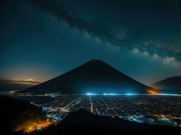 Vulkaan in de nacht (a.i. art)