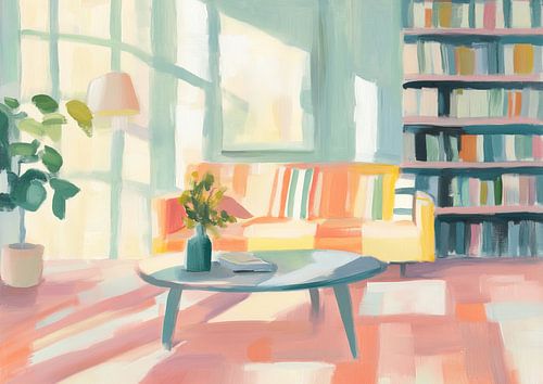 Interieur mit Blumen und Buch
