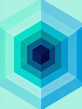 Geometric Abstract Teal Blue - Cool Hexagon Cube