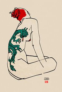 modèle de dragon nu dessinant un tatouage