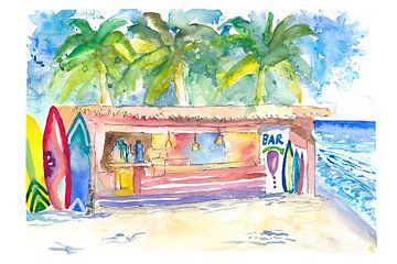 Tropical dreams at the beach bar under palm trees