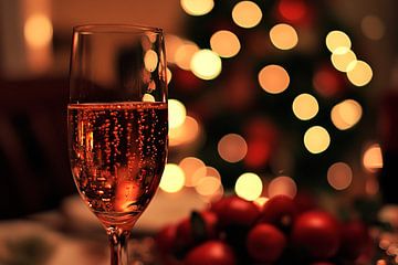 Kerstfeest met champagneglas en lichtjes van Poster Art Shop