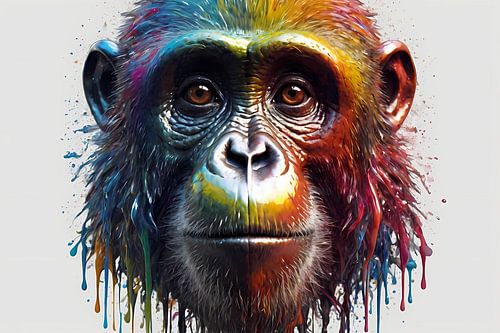 Kleurrijk Portret van een Aap met Verf