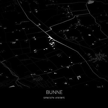 Zwart-witte landkaart van Bunne, Drenthe. van Rezona