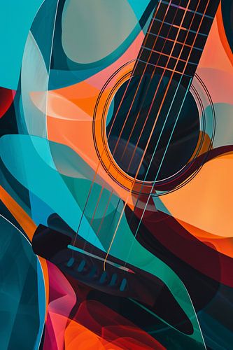 Abstract Kubistische Gitaar in Levendige Kleuren
