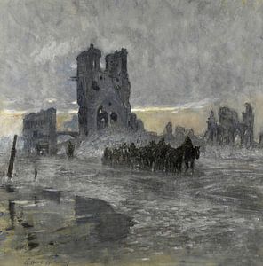 Gilbert Joseph Holiday, Pferdekutschen, möglicherweise ein Artilleriezug, der die zerstörte Tuchhall