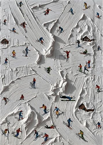 ebendiges Treiben auf der Skipiste – Strukturiertes Winter-Wimmelbild