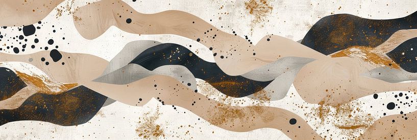 Beige with black abstract art shapes panorama by Digitale Schilderijen