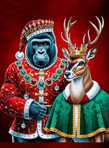Weihnachtsmann-Gorilla mit königlichen Rentier