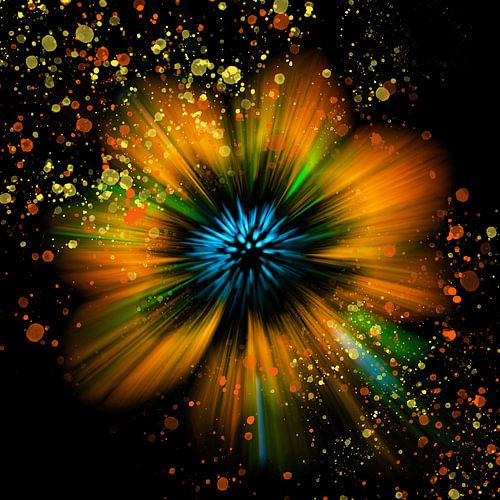 Oranje bloem met verfspatten, abstract