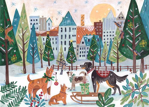 Kerst Honden in Stad Park