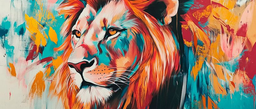 Colourful lion painting in pastel by Poster Art Shop