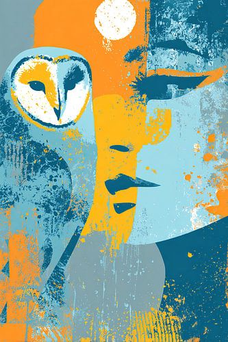 Modern Schilderij van Vrouw met Uil